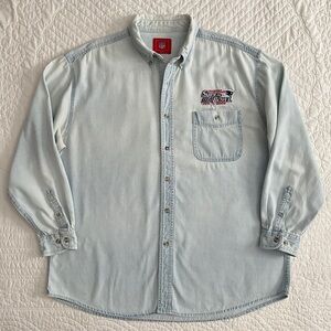 New England Patriots Super Bowl XXXVIII Light Blue Chambray Denim Men's Shirt XL